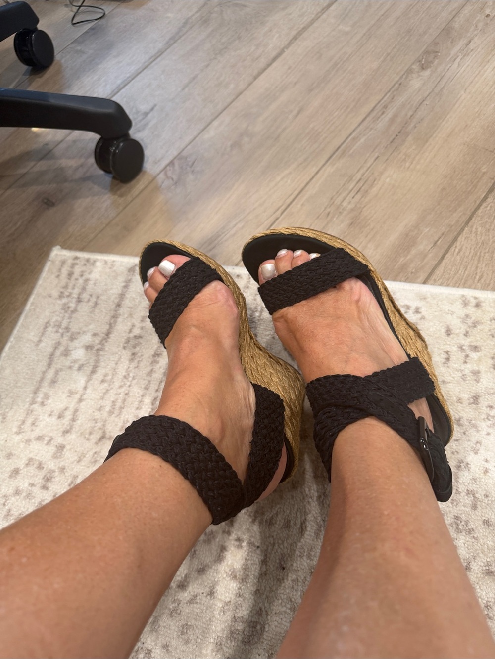 Stuart Weitzman Black Braided Espadrille Wedge Sandals